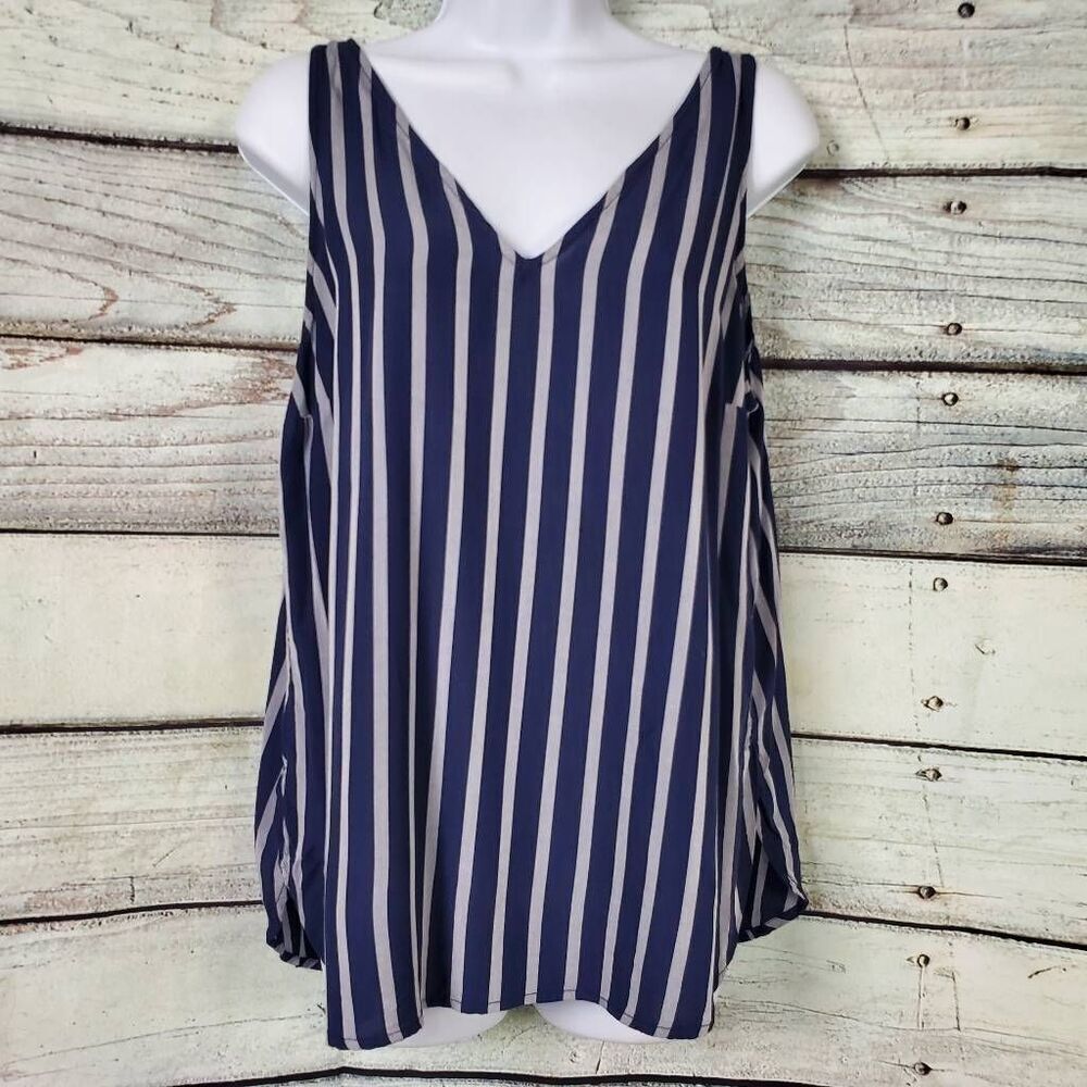 Old Navy Medium Navy Blue White Vertical Stripe Sleeveless Tank Top
